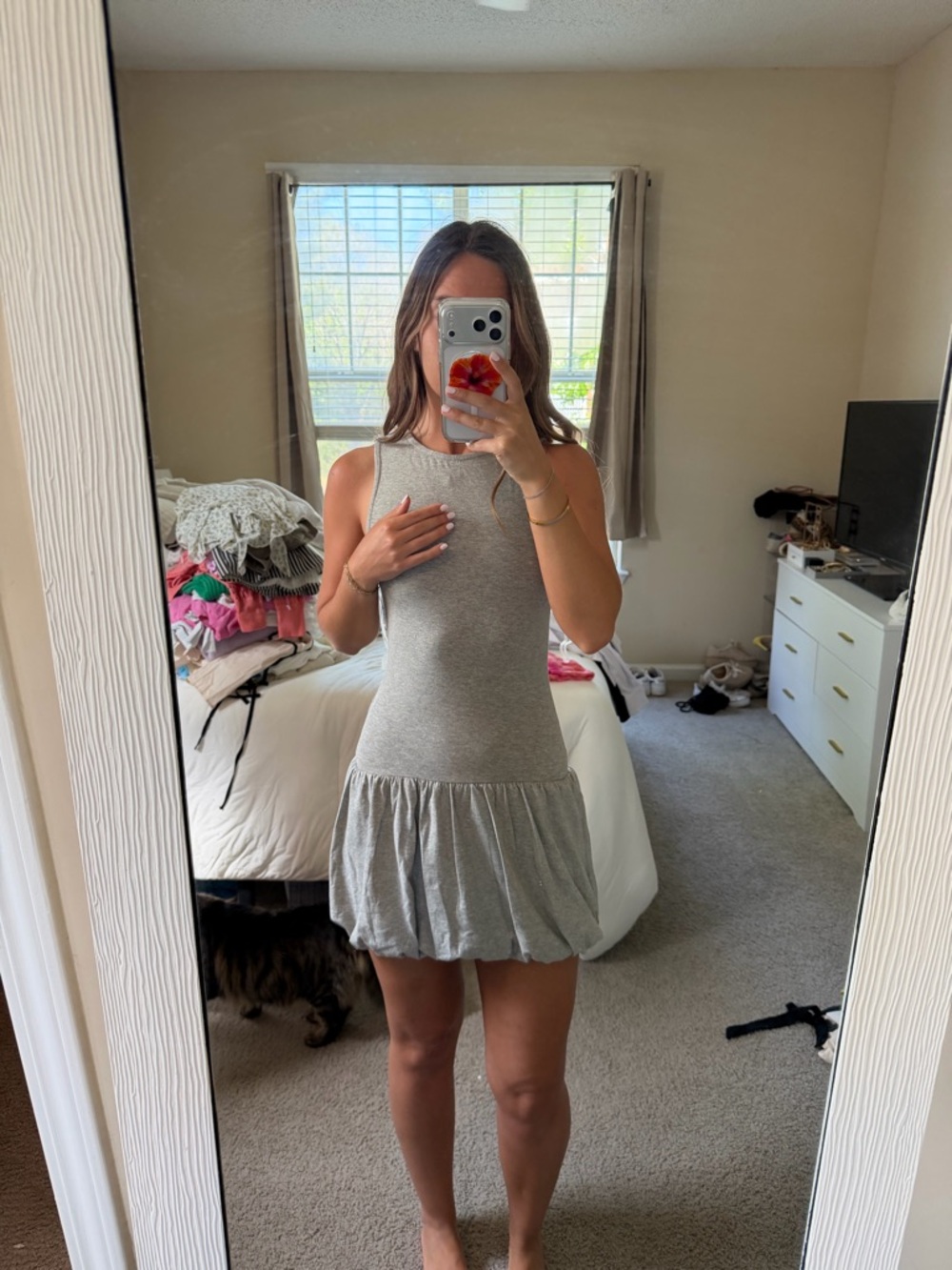 Windsor Light Gray Sleeveless Ruffle-Hem Mini Dress